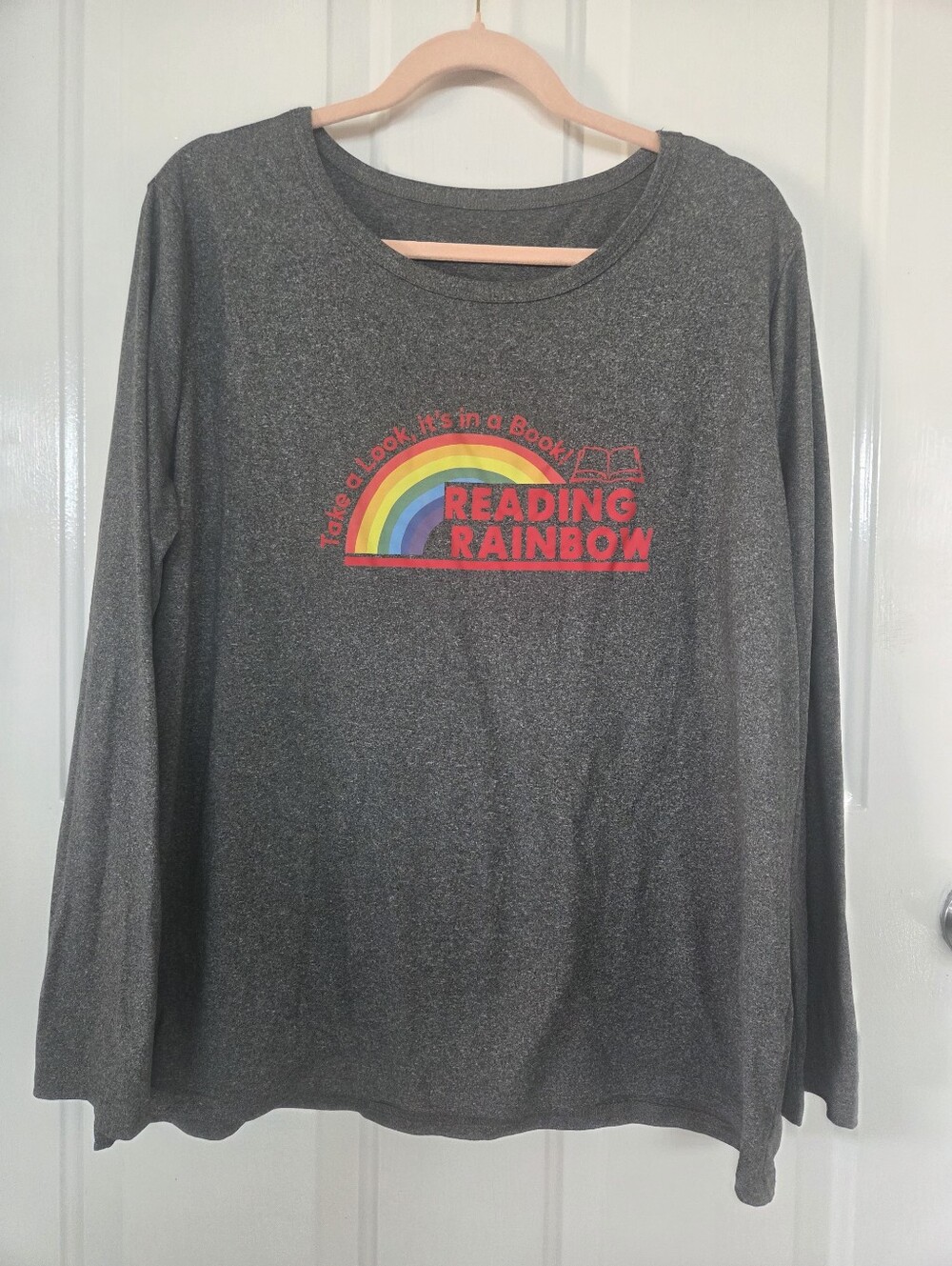 Reading Rainbow womans Long Sleeve Tee - Gray with Rainbow Graphic xxl